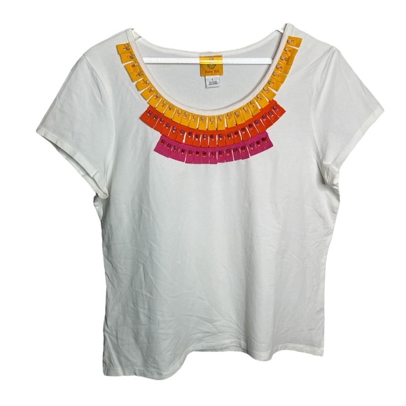 Ruby Rd White Top With Tassels and Beads Design - Picture 1 of 6